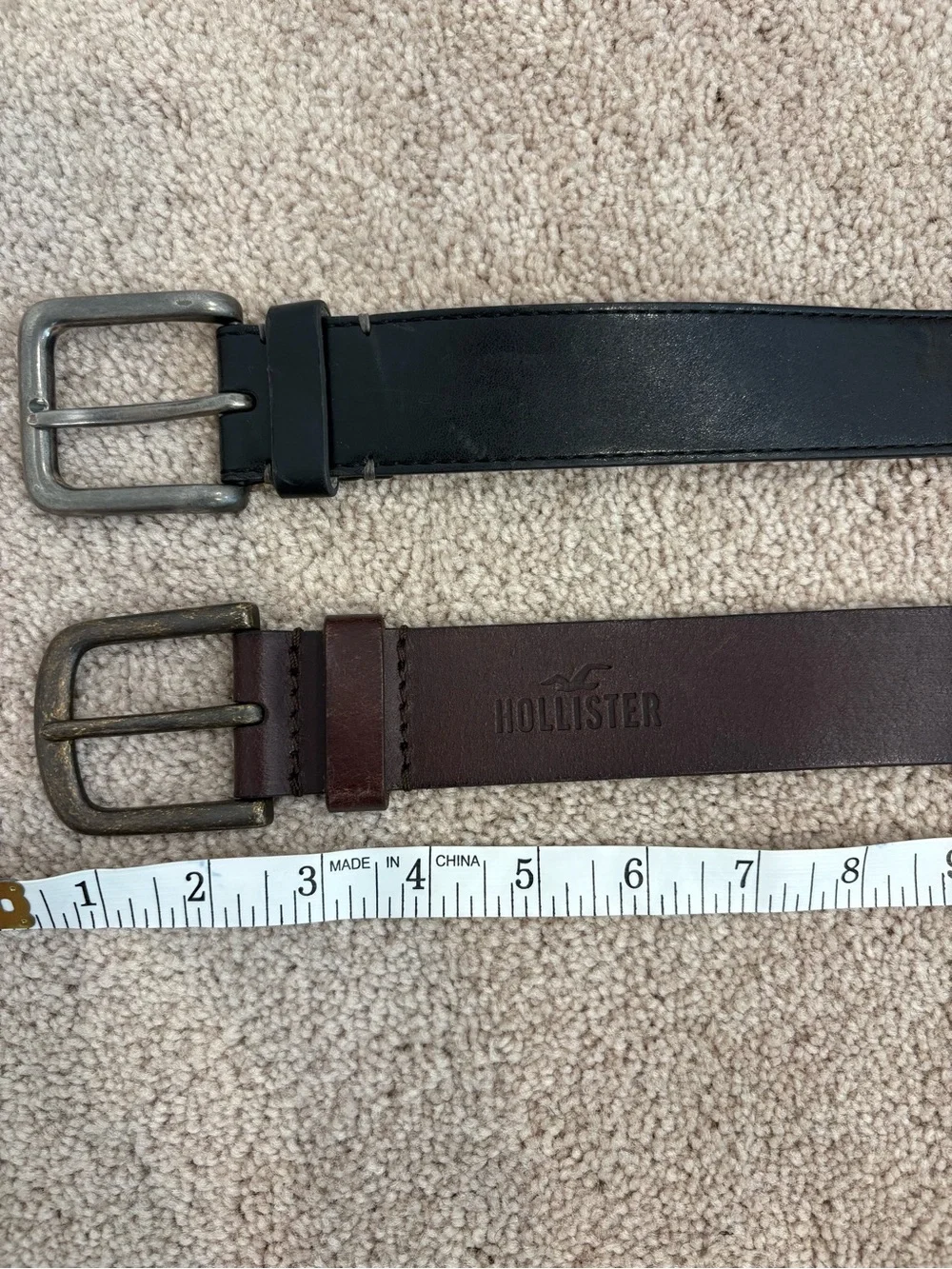 Two Leather Belts - Black and Dark Brown